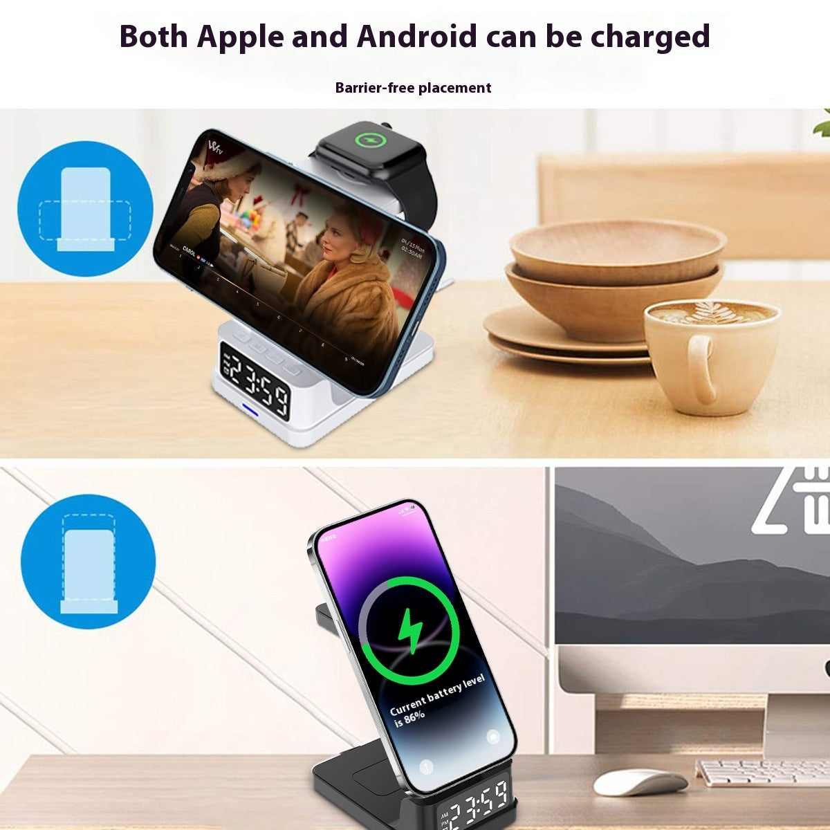 SleekSync 3‑in‑1 Wireless Charging Station with Clock